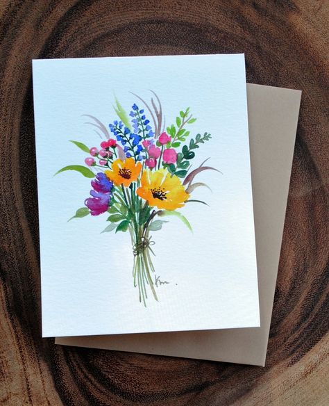 Watercolor Birthday Cards, Flower Bunch, Watercolor Greeting Cards, Paint Cards, Watercolor Flower Art, 수채화 그림, Watercolor Flowers Paintings, Flower Art Painting, Watercolor Flower