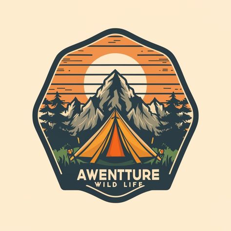 Helping people become more creative. Tent Illustration, Tent Logo, Forest Silhouette, Graphic Shirt Design, Mountains Forest, Sign Logo, Poster Banner, Vintage Camping, Camping Tent