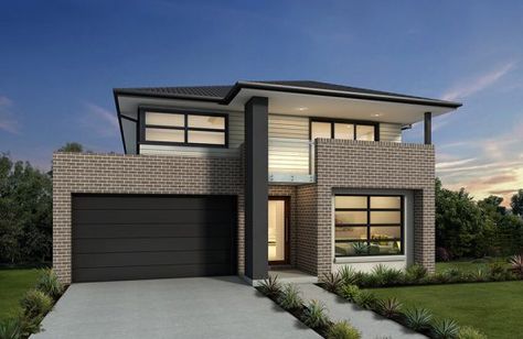 Modern House Facades Australia, Aggregate Driveway, House Plans 2 Storey, Single Story House, Red Brick House Exterior, Flat Roof House, House Colours, Luxury Exterior, 2 Storey House Design