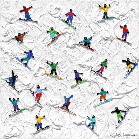 Elizabeth Langreiter - Just Snowboarders #artgallery #losangeles #painting #buyart #lagallery #visitus #decoration Snowboard Painting, Ski Artwork, Winter Art Lesson, Ski Art, Escape From Reality, Popular Paintings, Los Angeles Art, Corporate Art, Ski Slopes