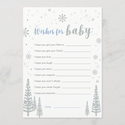 Wishes for Baby Card, Blue Boy Baby Shower Game Invitation January Baby Shower, Boy Baby Shower Games, Wishes For Baby Cards, Who Knows Mommy Best, Outside Baby Showers, Winter Wonderland Baby Shower, Blue Boy, Baby Shower Winter, Wishes For Baby