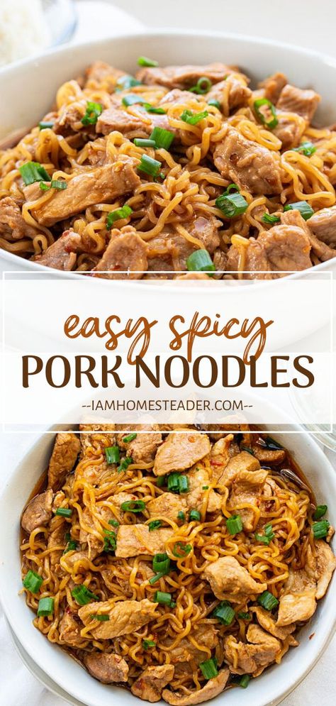 Pork Noodles Recipe, Spicy Pork Noodles, Leftover Pork Loin Recipes, Recipes Gourmet, Pork Ramen, Pork Recipes For Dinner, Recipes Pork, Pork Noodles, Leftover Pork