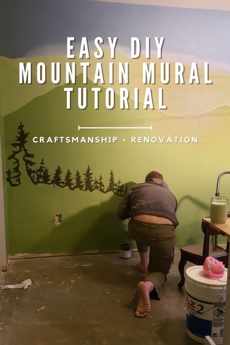 This is the quick easy indoor mountain mural tutorial you've been searching for. Five easy to follow instructions and pictures of how we achieved this beautiful mural in our toddlers' bedroom, our first time painting a mural! Painting A Mountain Mural, How To Paint A Mountain Mural, Mountain Wall Painting Diy, How To Paint A Wall Mural, How To Paint Mountains On Wall, How To Paint A Mural, How To Paint A Mural On A Wall, Diy Forest Mural, Easy Wall Murals Painted Diy