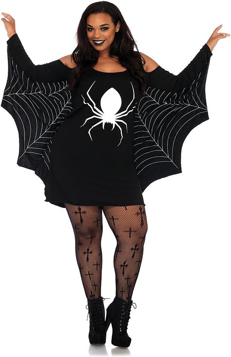 Plus size spiederweb jersey dress/ tunic With spider print Wing sleeves Colour: black Material: 80% polyester, 20% cotton Costumes For Older Women, Bat Stuffed Animal Pattern, Halloween Costumes Women Plus Size, Spiderweb Dress, Halloween Costumes Plus Size, Halloween Tights, Costumes Plus Size, Jersey Shirt Dress, Halloween Parejas