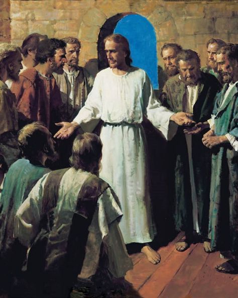 Luke 24:36-49 - Jesus Appears to His Disciples - "And when he had said this, he showed them his hands and his feet." (v. 40) Harry Anderson, Christ Centered Easter, Lds Memes, Easter Week, Christmas Service, Evening Prayer, Jesus Resurrection, Lds Church, Holy Week