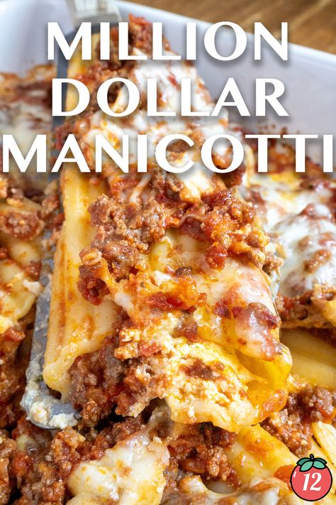 Million Dollar Manicotti | 12 Tomatoes Million Dollar Manicotti 12 Tomatoes, Million Dollar Manicotti Recipe, Manicotti Noodle Recipes, Million Dollar Manicotti, Italian Manicotti Recipe, Stuff Manicotti Recipes, Easy Stuffed Manicotti Recipe, Recipes With Manicotti Noodles, Manicotti Recipe Beef