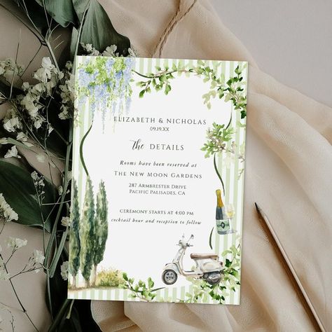 Italian Garden | Wedding Guest Details Enclosure Card Tuscany Save The Date, Italian Garden Wedding Theme, Wedding Invitations Italy, Garden Wedding Guest, Italian Garden Wedding, Garden Wedding Theme, Rustic Italian Wedding, Italian Inspired Wedding, Italian Country