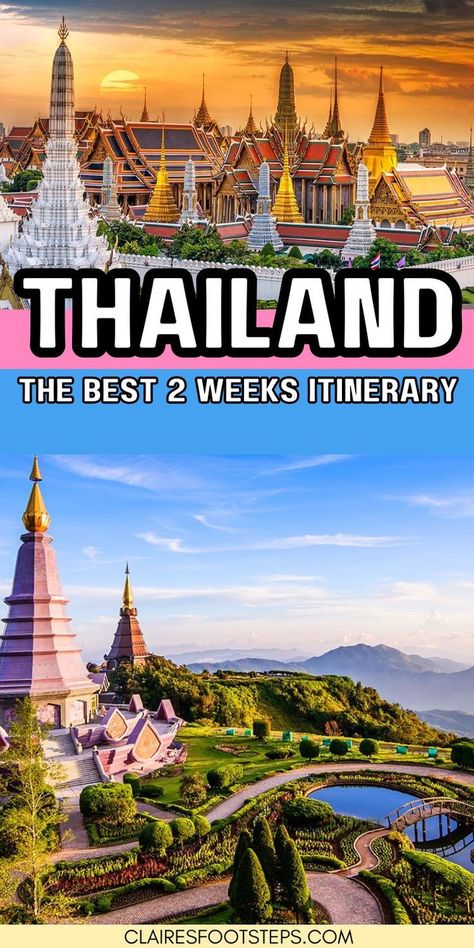 Vibrant 2-week Thailand itinerary covering Chiang Mai, Pai, Bangkok, and Koh Chang with key activities like elephant sanctuary visits, temple tours, beach relaxation, and diving. Where To Go In Thailand, Thailand Checklist, Thailand Itinerary 2 Weeks, Budgeting Advice, 2 Weeks In Thailand, Phuket Thailand Travel, Things To Do In Thailand, Thailand Tour, Thailand Pictures