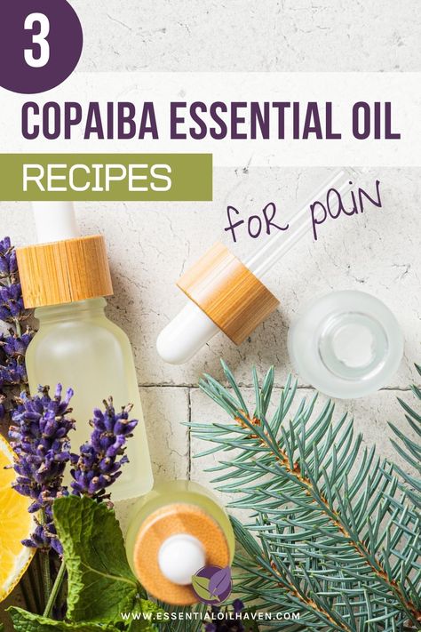 3 free Copaiba essential oil recipes for pain. Enjoy this oil's pain soothing benefits. Start here to learn how. #essentialoils #copaiba #painrelief #essentialoilhaven Essential Oils For Healing, Essential Oil Recipes For Pain Relief, Essential Oils For Joints, Cliganic Essential Oils, Copaiba Essential Oil For Face, Copaiba Essential Oil Blends, Copaiba Essential Oil Benefits, Copaiba Essential Oil Blend, Pain Relief Essential Oils