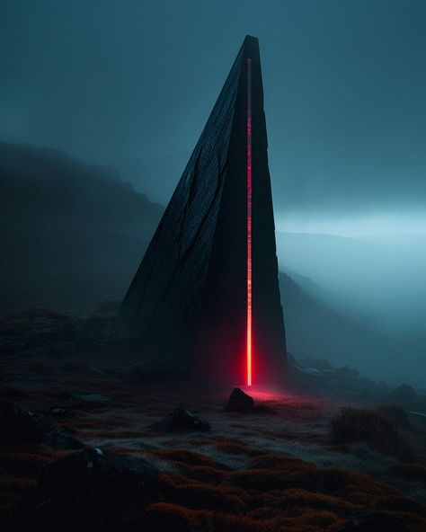 An Unknown Dark Monolith Dark Fantasy Sci Fi, Futuristic Dark Aesthetic, Dark Sci Fi Aesthetic, Dark World Aesthetic, Scifi Temple, Dark Futuristic Aesthetic, Mars Architecture, Scifi Architecture, Alien Origin