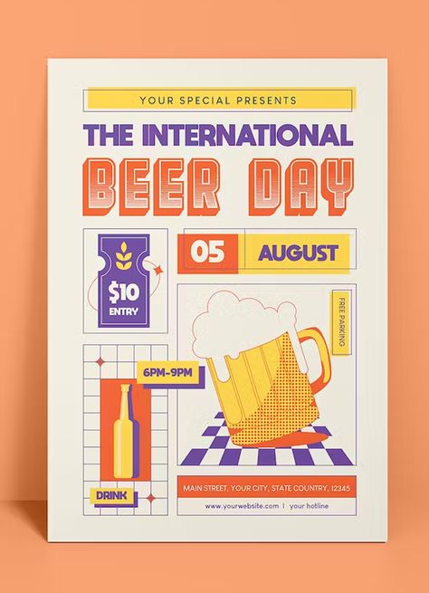 Beer Event Poster, Beer Flyer, Beer Graphic Design, Beer Posters, International Beer Day, Inspiring Posters, Beer Packaging Design, National Beer Day, Event Posters