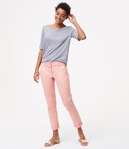 Image of Cropped Skinny Chinos Chinos Outfit Women Work, Chinos Outfit Women, Chinos Women, Chinos Outfit, Pink Pant, Pant Outfits, Pink Chinos, Cropped Cargo Pants, Burgundy Jeans