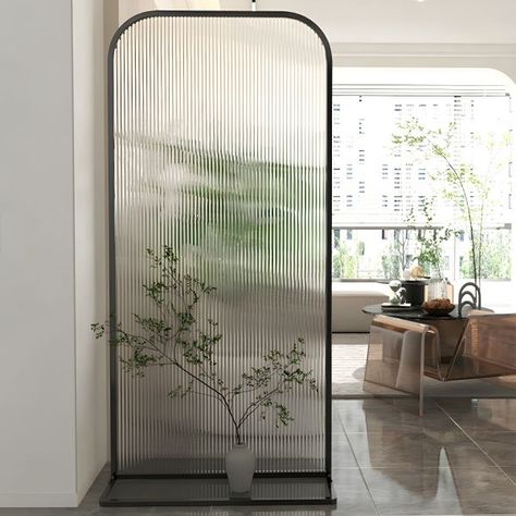 Translucent Glass Room Divider with Metal Frame - Modern Single Panel Room Dividers Single Panel Room Divider, Room Deviders, Glass Panel Wall, Panel Divider, Hall Tree With Storage, Glass Room Divider, Iron Console Table, Diy Barn, Road House