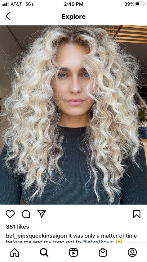 Fall Blonde Hair Curly, Icy Blonde Hair Curly, Curly Blonde Hair With Dark Roots, Platinum Blonde Balayage Curly Hair, Blonde Curly Haircut, Bleach Blonde Hair Curly, Platinum Blonde Hair On Curly Hair, Curly Platinum Hair, Blonde Permed Hair