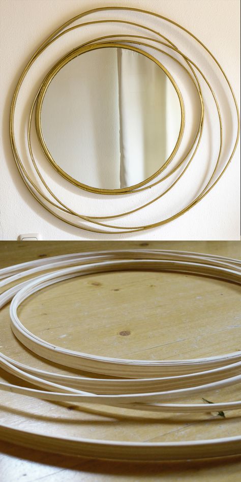 Decorating Around A Round Mirror, Diy Frame For Round Mirror, Circular Mirror Diy, Diy Circle Mirror Frame Ideas, Round Mirror Makeover, Diy Round Mirror Frame Ideas, Hall Accessories, Creative Mirror Frame Ideas, Diy Round Mirror