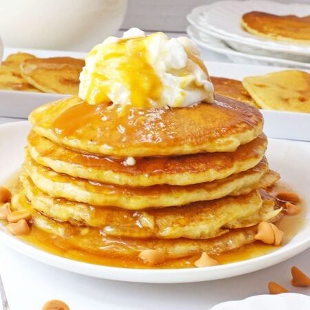 Butterbeer Pancakes - Fun Money Mom Butterbeer Pancakes Recipe, Butterbeer Recipe Harry Potter, Butterbeer Pancakes, Butter Beer Recipe Harry Potter Starbucks, Butter Beer Harry Potter, Harry Potter Beer Butter, Butterscotch Syrup, Harry Potter Butter Beer, Electric Griddle