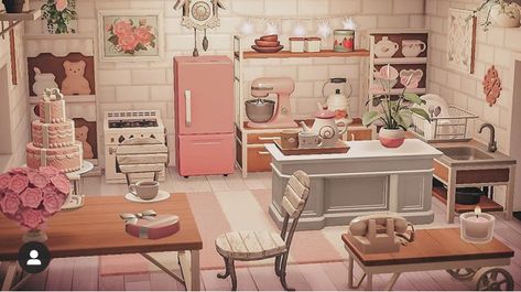 Pink Gaming Setup, Pink House Interior, Island Design Ideas, Desk Pink, Blue Kitchen Island, Pink Island, Pink Cafe, Indoor Spa, Kitty Cafe