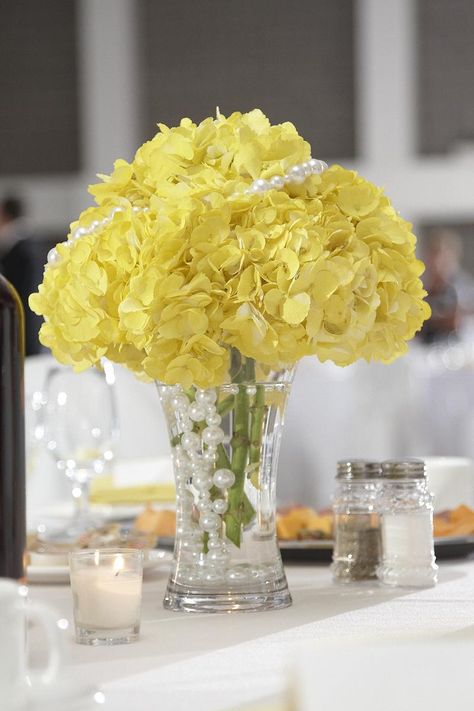 Hydrangeas can be spray painted the colour you choose from a florist! Here's the ones from my wedding, yellow! Hydrangea Yellow, Yellow Hydrangea, Wedding Yellow, Basketball Theme, Yellow Decor, Colour Inspiration, Yellow Colour, Hydrangea Flower, Flower Wedding