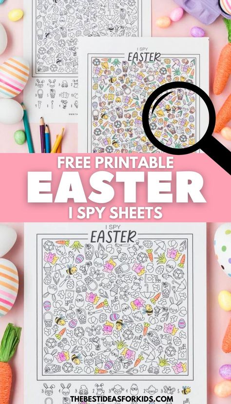 Free Printable Easter I Spy Sheets - an Easter activity for kids! Easter Free Printables, Easter Party Activities, Easter Crafts Preschool, Easter Crafts For Toddlers, Easter Activity, Easter Activities For Kids, Easter Coloring, Easter Printables Free, Easter Coloring Pages