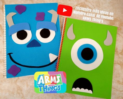 CUADERNOS para niños Handmade Cards Diy, Book Cover Diy, Cute Letters, Paper Embroidery, Personalized Notebook, Paper Crafts Diy Kids, Monsters Inc, Kids Cards, School Projects