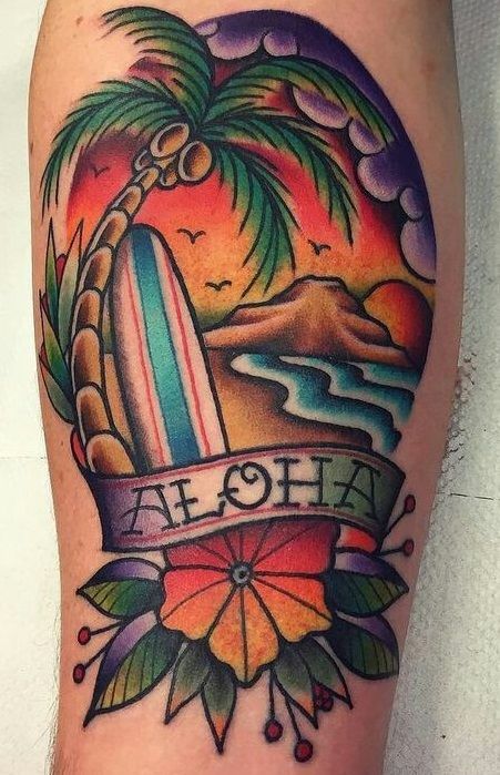 Left Tattoo, Rockabilly Tattoos, Tattoo Mens, Scenery Tattoo, Post Tattoo, Tato Tradisional, Tropical Tattoo, Tiki Tattoo, Hawaii Tattoos