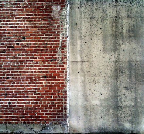 Photo Texture - Wall  Half Brick wall and half cement wall. Cement And Brick Wall, Brick Wall Industrial, Half Brick Wall, Industrial Concrete Wall, Shabby Chic Mirror Wall, Basement Diy, Exposed Brick Wall Paper, Texturized Brick Wall Papering, Old Brick Wall Texture