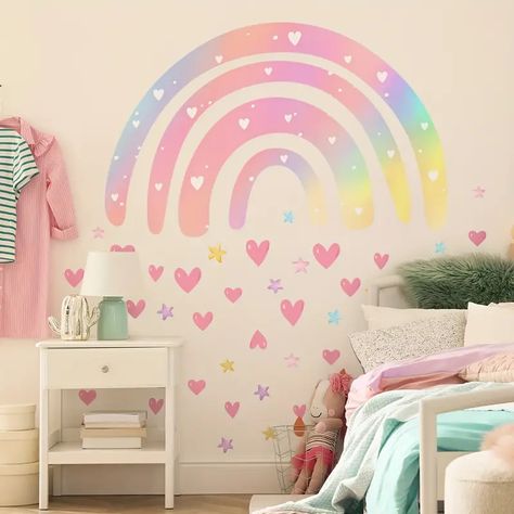 Pastel Rainbow Bedroom, Rainbow Mural, Mural Bedroom, Rainbow Bedroom, Rainbow Cartoon, Star Wall Decals, Floral Tattoo Sleeve, Wall Decals For Bedroom, Wall Decor Decals