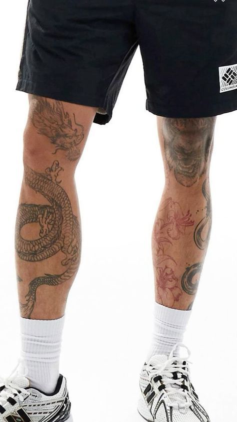 Mens Calf Tattoo, Men's Leg Tattoos, Men’s Calf Tattoo, Men Thigh Tattoo, Thigh Tattoos Men, Shin Tattoo Men, Leg Tattoos Men, Dragon Leg Tattoo, Dragon Tattoo Leg