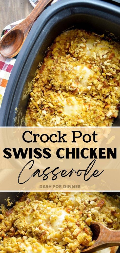 Swiss Chicken Casserole Crockpot, Crock Pot Casserole Recipes Healthy, Crockpot Recipes 12 Hours Dinners, Crock Pot Swiss Chicken, East Chicken Crockpot Dinner, Slow Cooker Swiss Chicken Casserole, Swiss Chicken Crockpot, Cro K Pot Recipes Chicken, Cheap Dinner Crockpot