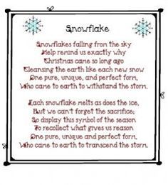 snowflake poem printable--love this! Snowflake Poem, Christmas Legends, Christmas Poem, Christmas Verses, Christmas Stories, Snowflakes Falling, Christmas Program, Christmas Poems, Snowflake Christmas