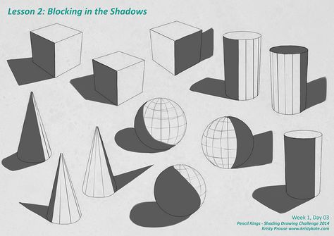 3d Shapes With Shadow, Painting With Shadows, Shapes With Shadows, Simple Shadow Drawing, Shapes And Shadows, How To Draw Shapes, Block In Drawing, Drawing Light And Shadow, Simple Shapes Drawing