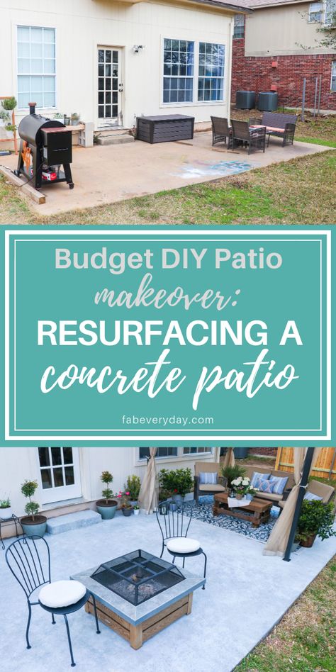 Update Concrete Patio Ideas, Back Patio Makeover On A Budget, Patio Upgrade On A Budget, Upgrade Concrete Walkway, Concrete Patio Update, Resurfacing A Concrete Patio, Flooring For Outside Patio, Diy Patio Concrete Makeover, How To Update Concrete Porch