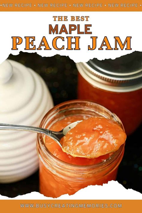 This easy homemade peach jam recipe is sweetened with pure maple syrup and uses low sugar pectin. The flavors are so fresh and vibrant, you can almost taste the sunshine. This recipe teaches you how to make and preserve a low sugar jam including canning and freezing methods. Enjoy the sweet symphony of sweet, juicy peach flavor of summer all year long. Try it now! Low Sugar Jam Recipes, Homemade Peach Jam, Sugar Free Jam Recipes, Canning Jam Recipes, Low Sugar Jam, Peach Jam Recipe, Easy Canning, Canning Peaches, Sugar Free Jam