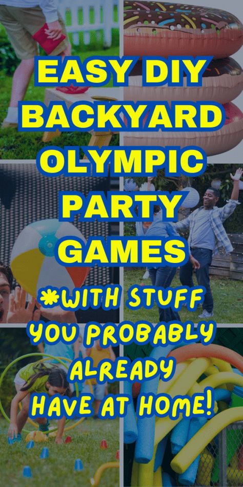 Backyard Olympic Games For Kids And Adults Challenges - fun olympic game ideas for the whole family and great for summer Olympics party! Many of these lawn games and backyard games you can make as DIY party games with stuff you have at home! Great for an opening ceremony party, Olympic viewing parties or sports theme sleepovers! #olympicsparty #backyardgames #partygames #lawngames #summergames #olympic Backyard Olympic Games, Party Games For Family, Olympic Party Games, Summer Olympics Party, Olympic Games For Kids, Olympics Party, Backyard Summer, Olympic Party, Summer Olympics