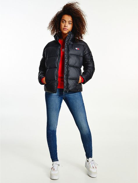 Tommy Hilfiger Outfits Women Winter, Casual Tommy Hilfiger Winter Outerwear, Tommy Hilfiger Casual Winter Outerwear, Tommy Jeans Outfit, Tommy Hilfiger Puffer Jacket Outfit, Tommy Hilfiger Coat Women Winter, Tommy Hilfiger Jacket Women, Tommy Hilfiger Outfits Women, Tommy Hilfiger Outfits