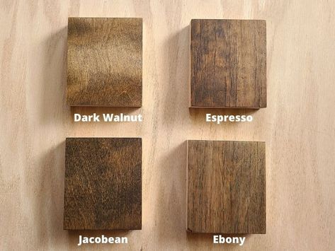 Looking for a beautiful dark wood stain? From dark walnut to black, we’ve found the best Minwax dark wood stain colors for your next project. Dark Wood Stain Colors, Minwax Espresso Stain, Duraseal Stain, Espresso Wood Stain, Varathane Stain, Minwax Stain Colors, Dark Brown Table, Mahogany Wood Doors, Minwax Dark Walnut