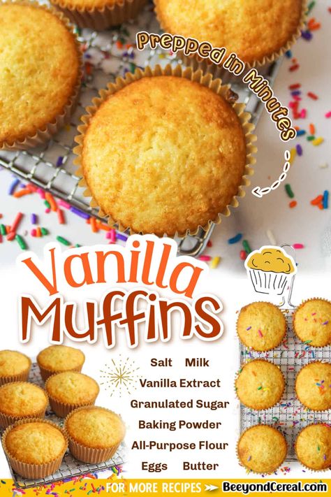 French Vanilla Muffins, Easy Vanilla Muffins, Vanilla Muffins Recipe Easy, Vanilla Muffins Recipe, Mom Breakfast, Vanilla Muffins, Easy Baking Recipes Desserts, Make Ahead Meals, Easy Baking Recipes