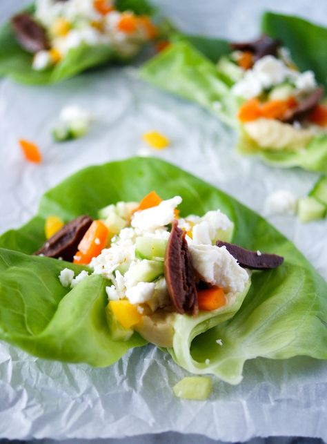 Hummus Lettuce Wraps | My Everyday Table Lettuce Wraps Recipes, Feta Hummus, Veggie Hummus, Vegetarian Lettuce Wraps, Wraps Recipes, Simple Lunch, Lettuce Wrap Recipes, Lettuce Wrap, Easy Hummus