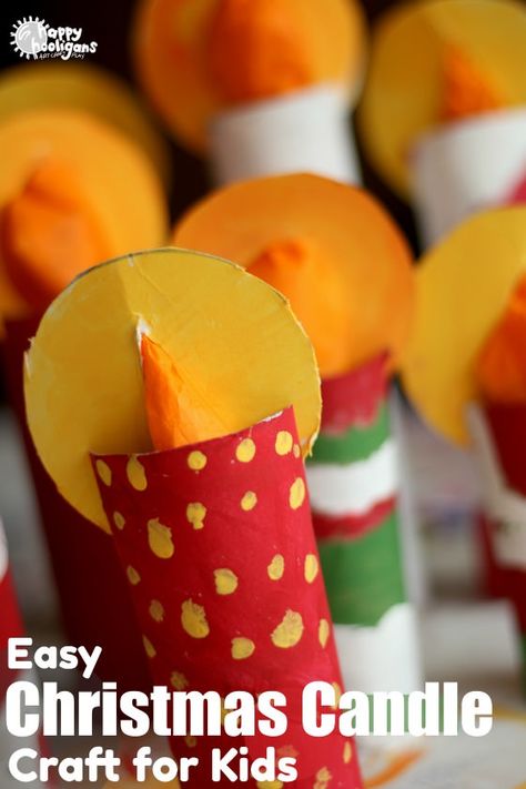 Cardboard Roll Christmas Candle Craft for Kids! An easy and different Christmas craft for kids this holiday season! #ChristmasCraftsforKids #CraftsforKids Paper Candle Craft, Christmas Candle Crafts, Cardboard Christmas, Candy Cane Crafts, Happy Hooligans, Christmas Toilet Paper, Cardboard Rolls, Christmas Easy, Christmas Crafts For Toddlers