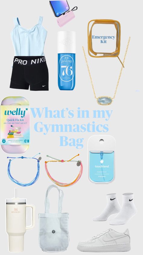 What To Pack In Your Gymnastics Bag, Gymnastics Bag Essentials, Sports Bag Essentials, Gymnastics Bags, Gymnastics Stuff, Gym Hair, Gym Hairstyles, Bag Essentials, Track Field