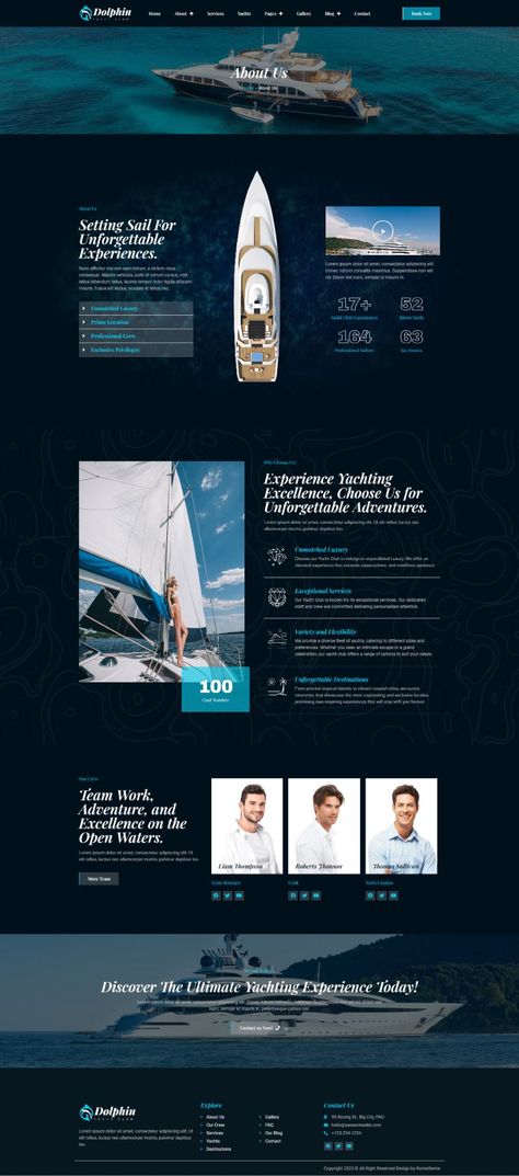 Dolphin - Yacht Club & Boat Rental Elementor Pro Template Kit Cruise Website Design, Boat Website Design, Email Marketing Template Design, Life Magazine Covers, Yacht Interior Design, Sport Yacht, Boat Insurance, Email Template Design, Interior Design Presentation