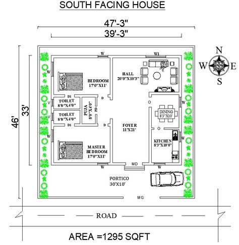 South Facing House Plan, Seating Layout, 3 Bedroom Home Floor Plans, South Facing House, West Facing House, North Facing House, Building Design Plan, Office Floor Plan, Vastu House