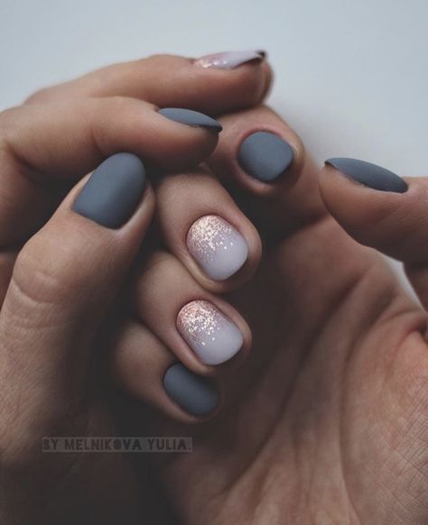 Short Nails Matte Colors, January Nail Designs Matte, January Matte Nails, Matte January Nails, Winter Nails Matte Short, Mauve Winter Nails, Simple Nail Ideas For Beginners, Matte Grey Nail Designs, New Years Nail Designs Matte