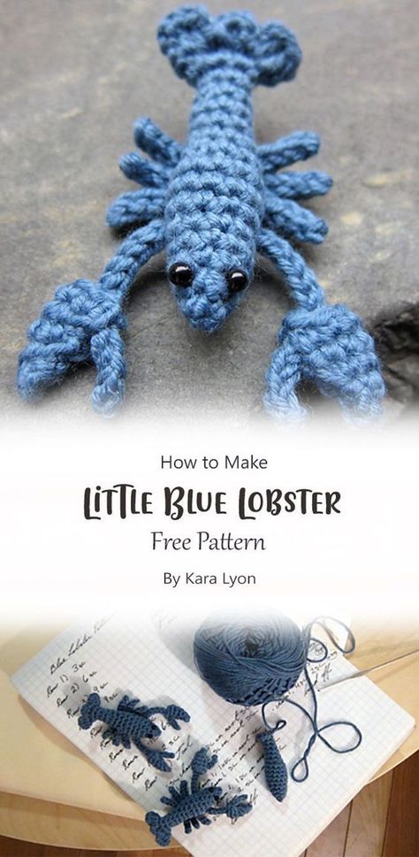 This amigurumi Little Blue Lobster is super easy to make. You’ll have it done in no time! Lobster Crafts, Crochet Fish Patterns, Blue Lobster, Crochet Fish, Crochet Design Pattern, Stitch Crochet, Fish Patterns, Fun Crochet Projects, Crochet Animal Patterns