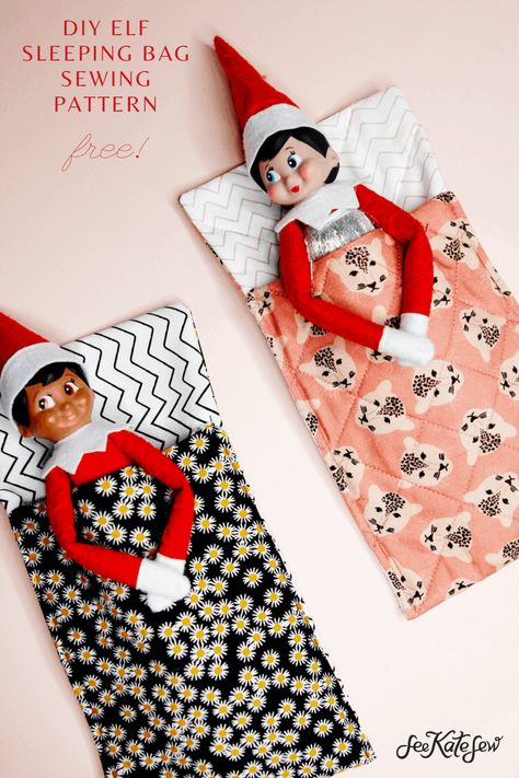 how to make elf on the shelf sleeping bag - see kate sew Elf Sleeping, Diy Elf On The Shelf, Sleeping Bag Pattern, Diy Elf, Shelf Clothes, Diaper Cover Pattern, Create Kids Couture, Awesome Elf On The Shelf Ideas, Xmas Elf