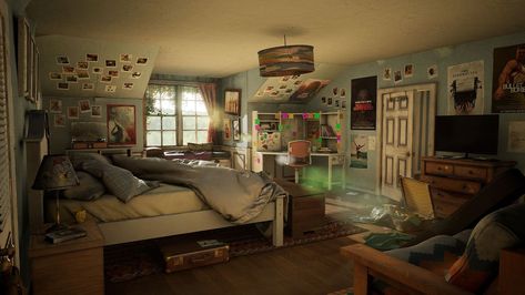 The Forgotten Bedroom: 3D Environment Art Production Breakdown Abandoned Bedroom, 3d Environment Art, Interior Concept Art, Bedroom Scene, Outside Room, 3d Environment, Art Production, Teenage Room, Environment Art