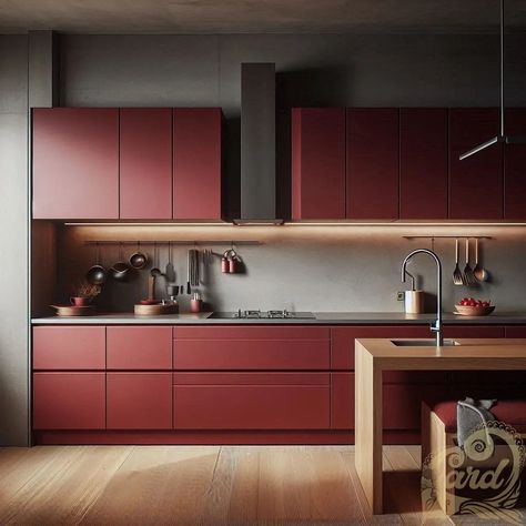 Maroon Kitchen Cabinets, Red Backsplash Kitchen, Maroon Kitchen, Red Backsplash, Red Kitchen, Kitchen Backsplash, Deep Red, Backsplash, Kitchen Ideas