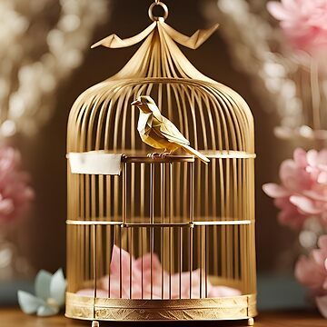 The gilded cage stands as a symbol of opulence, its ornate bars shimmering with gold leaf and intricate filigree. Inside this exquisite prison, a pretty bird perches gracefully, its feathers a dazzling array of vibrant hues that catch the light with every  • Millions of unique designs by independent artists. Find your thing. Gilded Cage, Bird Perch, Origami Art, Pretty Birds, Gold Leaf, Sticker Design, Feathers, Origami, Vinyl Sticker