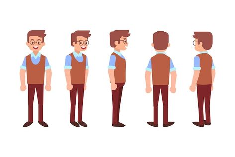 Man male guy front side back view flat v... | Premium Vector #Freepik #vector #animation-man #man-side #male-cartoon #cartoon-person Character For Animation, Guy Cartoon, Adventure Time Drawings, Male Cartoon, Character Reference Sheet, Vector Animation, Flat Drawings, Character Model Sheet, Character Model