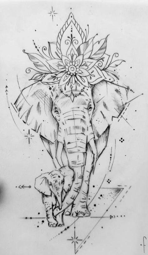 Flowers Drawing Tattoo, Elephant Head Drawing, Elephant Head Tattoo, Jungle Tattoo, Elephant Tattoo Design, Tattoo Magazine, Machine Tattoo, Tattoos For Lovers, Flowers Drawing